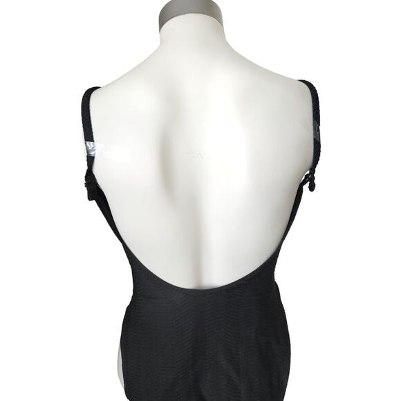 Vintage BAJA BLUE Swim black ribbed one piece scoop back bathing swimsuit Sz 4 - Picture 3 of 9